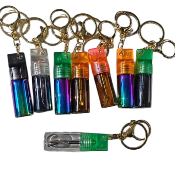 mini glass spice dispenser keychain: extending spoon scoop snuff storage stash - Picture 4 of 14